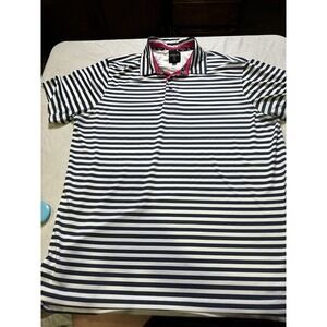 Kenneth Cole Men's Golf Shirt Blue/White Striped Pink Collar Size L EUC A30